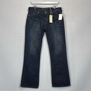 Guess Jeans Men 34 Blue Falcon Slim Boot Low Rise Button Fly Dark Wash Denim NWT
